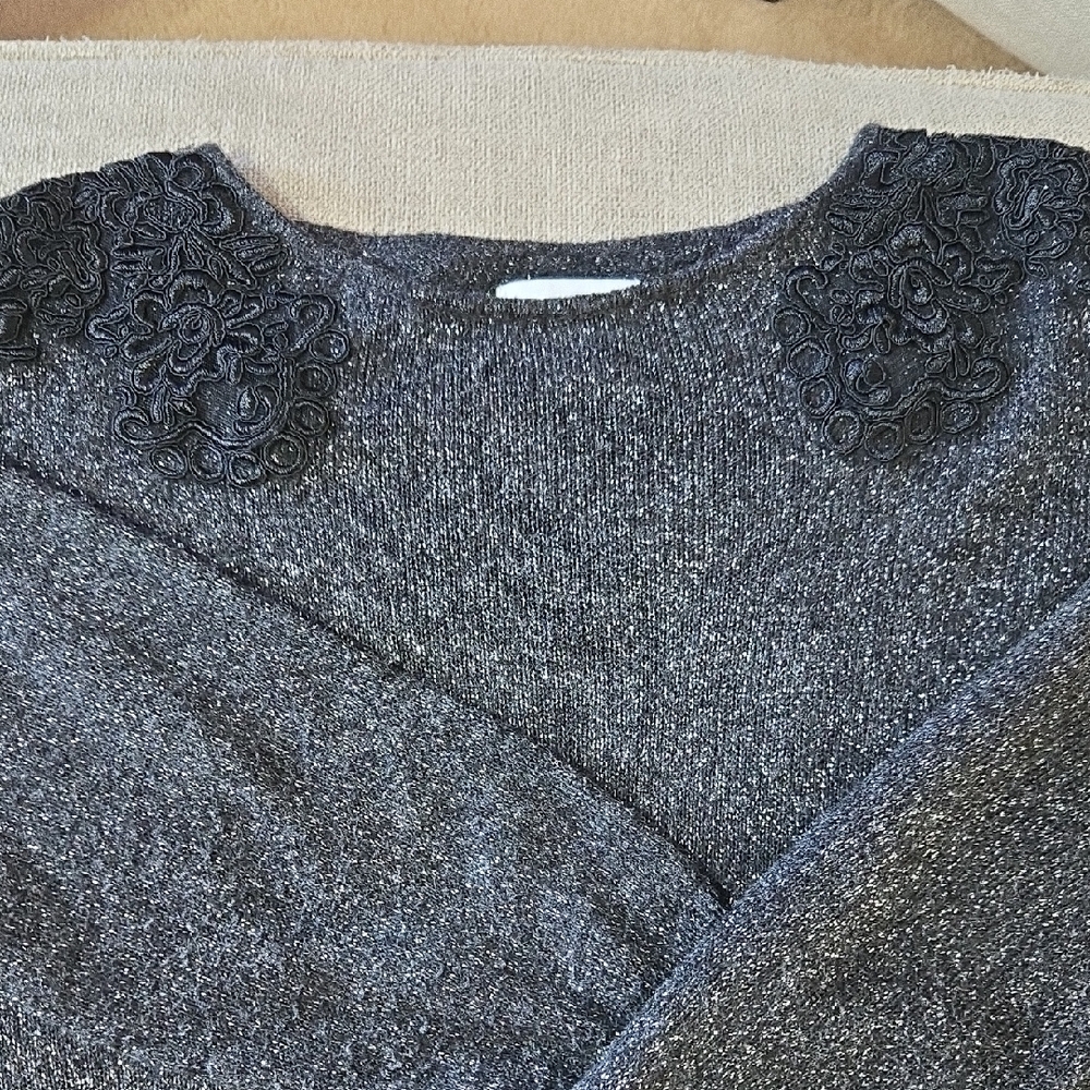 Elle Charcoal Sweater with Floral Lace Accents